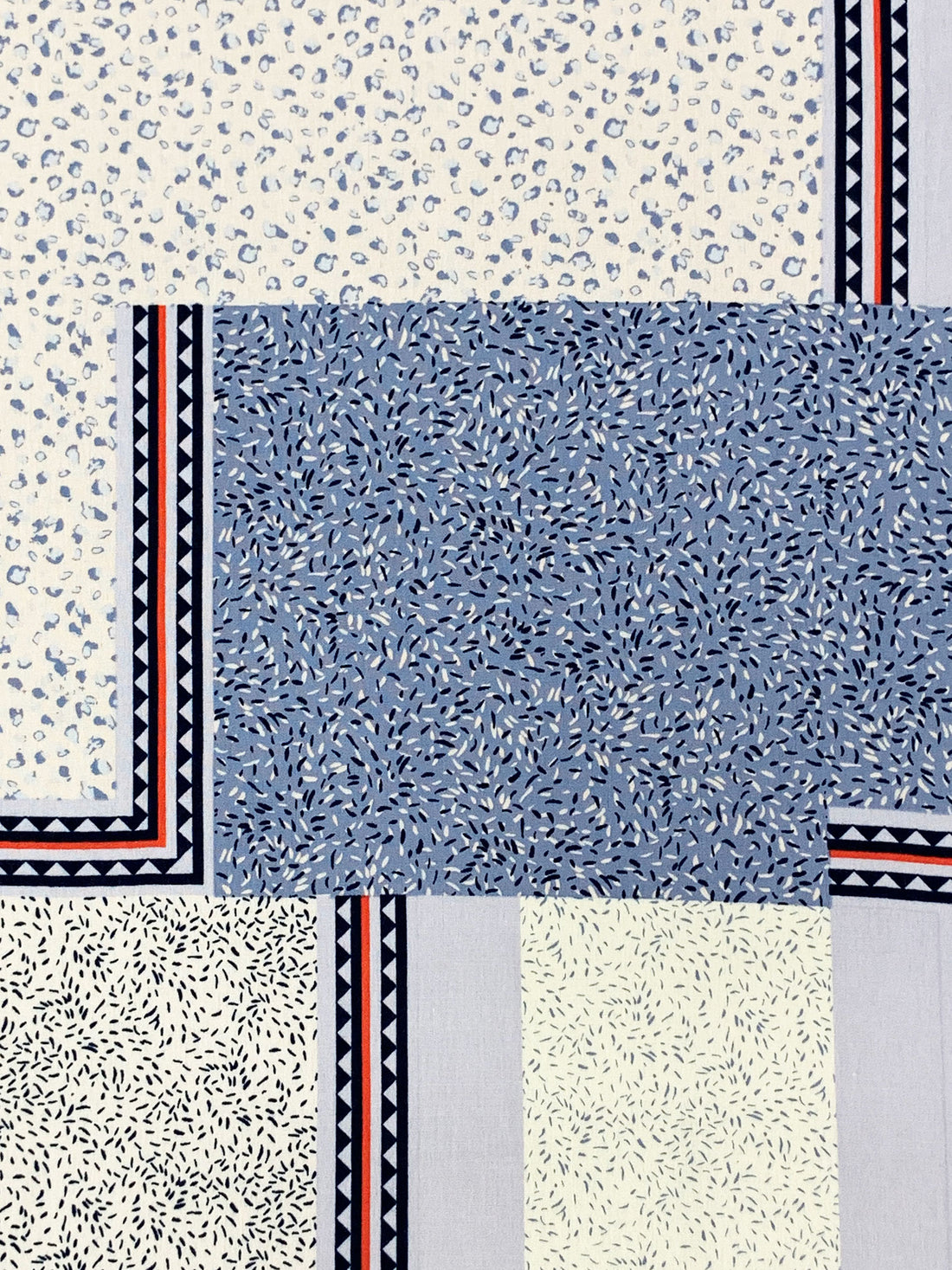 Alabaster/Shadow Blue/Red 100% Rayon Multi-Framework Print Crinkle Challis 54W