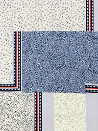 Alabaster/Shadow Blue/Red 100% Rayon Multi-Framework Print Crinkle Challis 54W