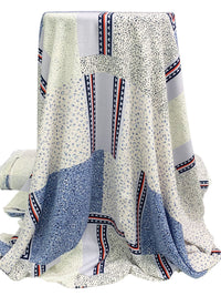 Alabaster/Shadow Blue/Red 100% Rayon Multi-Framework Print Crinkle Challis 54W