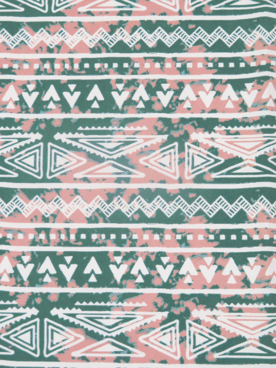 Russian Green/Dusty Rose/White 100% Polyester Tribal Horizontal Stripe Print Poplin Shirting - NY Designer - 58W