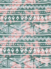 Russian Green/Dusty Rose/White 100% Polyester Tribal Horizontal Stripe Print Poplin Shirting - NY Designer - 58W