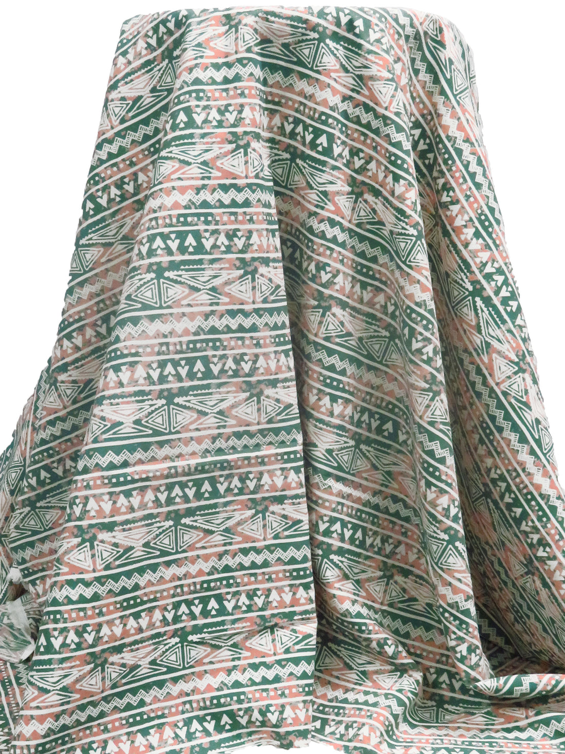 Russian Green/Dusty Rose/White 100% Polyester Tribal Horizontal Stripe Print Poplin Shirting - NY Designer - 58W