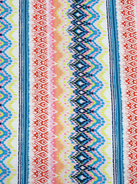 White/Terracotta/Sea Blue/Multi 100% Rayon Abstract Vertical Stripe Print Crinkle Challis 56W