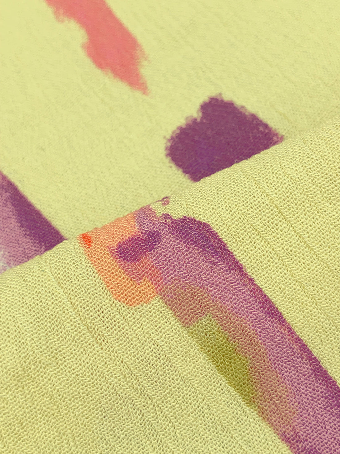 Pale Goldenrod/Fuchsia Blush/Deep Peach/Multi 100% Rayon Vertical Streaks Print Crinkle Challis 52W