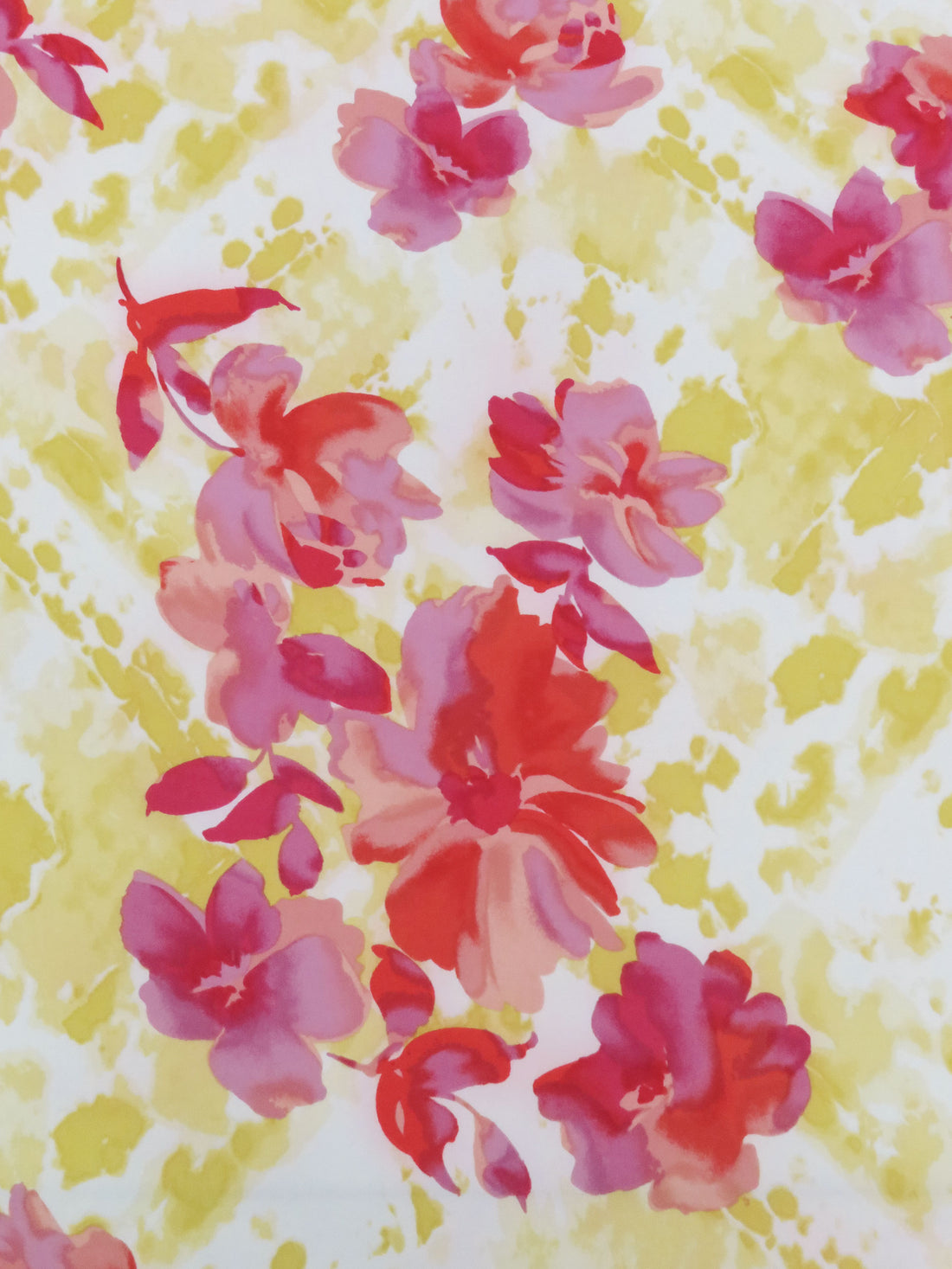 Citron Green/Poppy Red/Pale Chestnut/Multi Polyester/Lycra Watercolor Floral Print Peachskin Blouse Weight Woven 58W