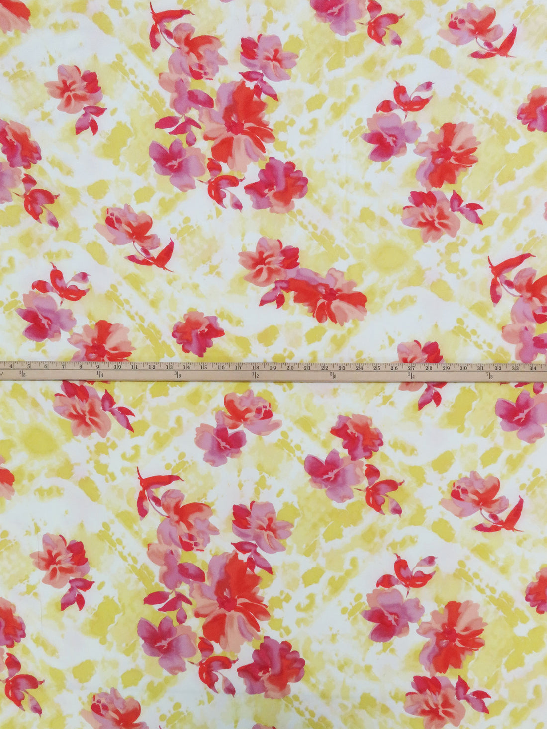 Citron Green/Poppy Red/Pale Chestnut/Multi Polyester/Lycra Watercolor Floral Print Peachskin Blouse Weight Woven 58W