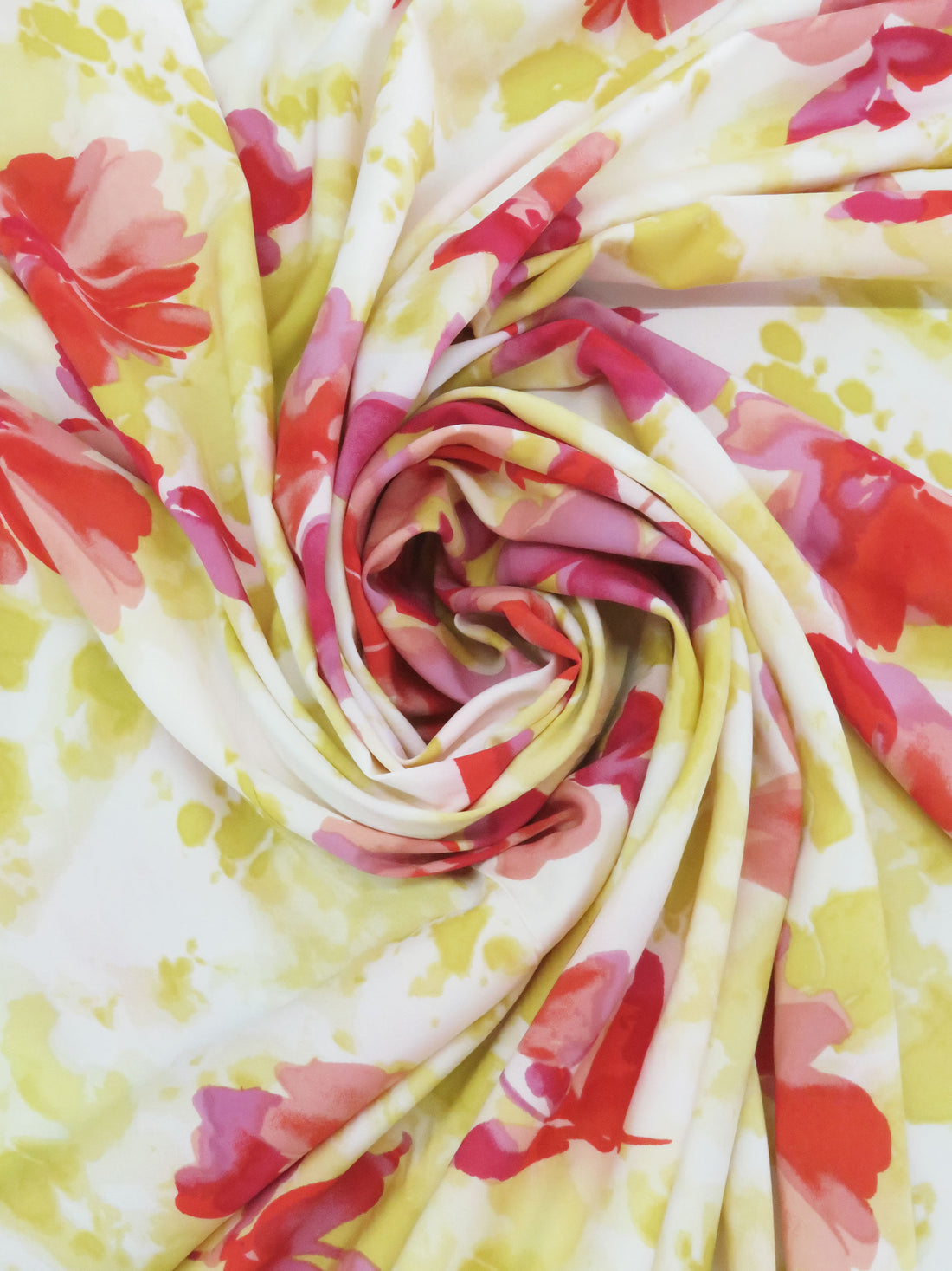 Citron Green/Poppy Red/Pale Chestnut/Multi Polyester/Lycra Watercolor Floral Print Peachskin Blouse Weight Woven 58W