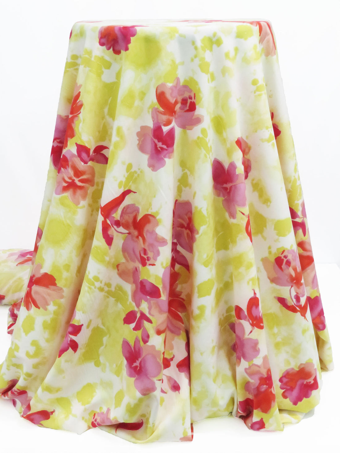 Citron Green/Poppy Red/Pale Chestnut/Multi Polyester/Lycra Watercolor Floral Print Peachskin Blouse Weight Woven 58W