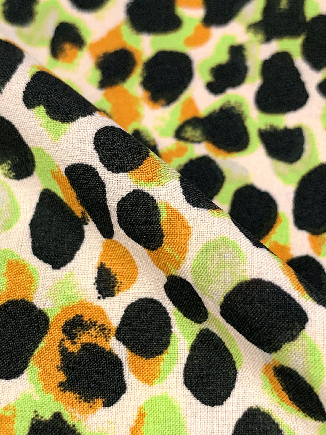 Bitter Green/Tangerine/Muted Taffy Pink/Multi Polyester/Lycra Animal Print Peachskin Blouse Weight Woven 58W