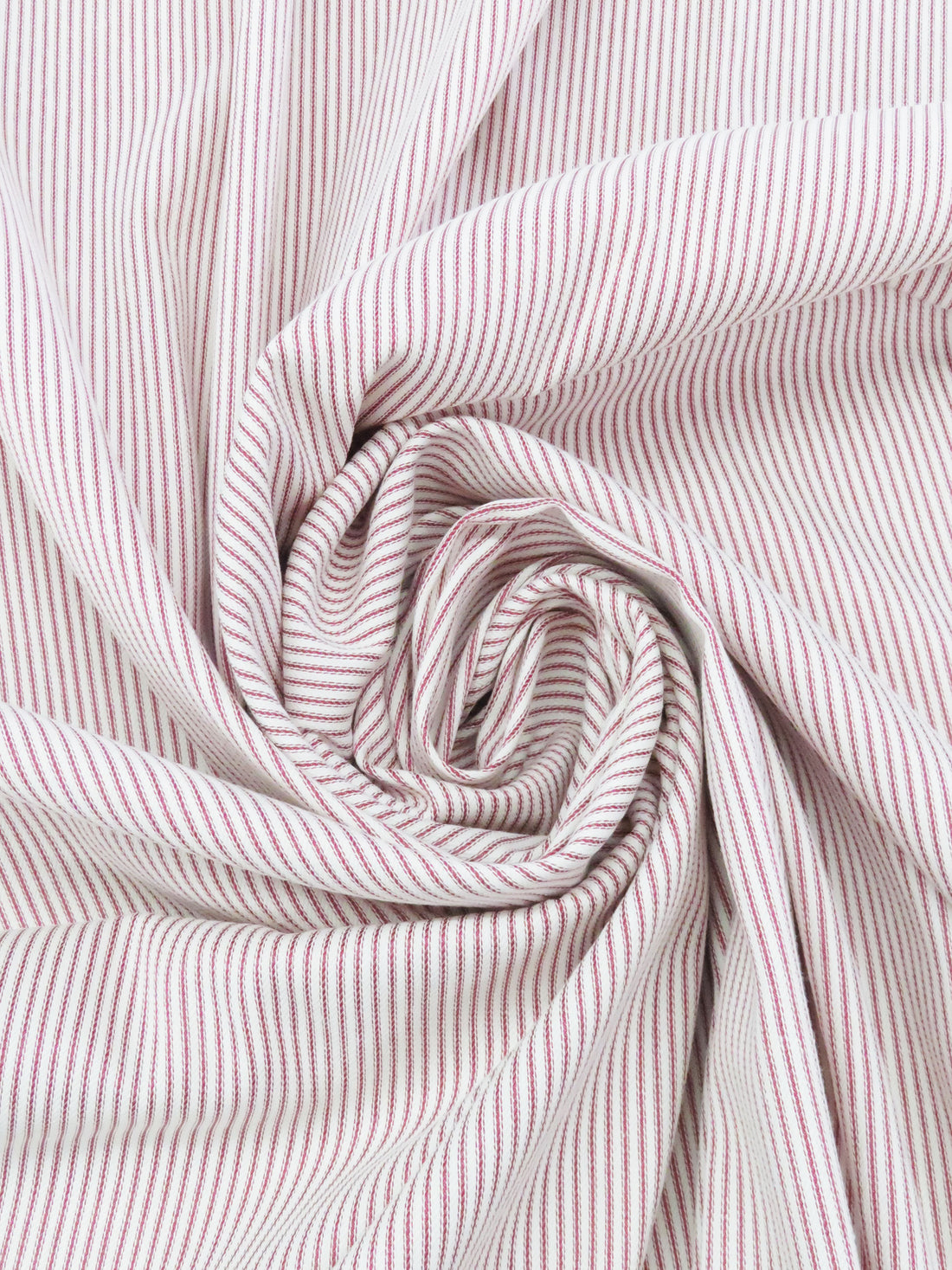 White/Rose Red Cotton/Polyester Vertical Stripe Weave Denim Twill 50W