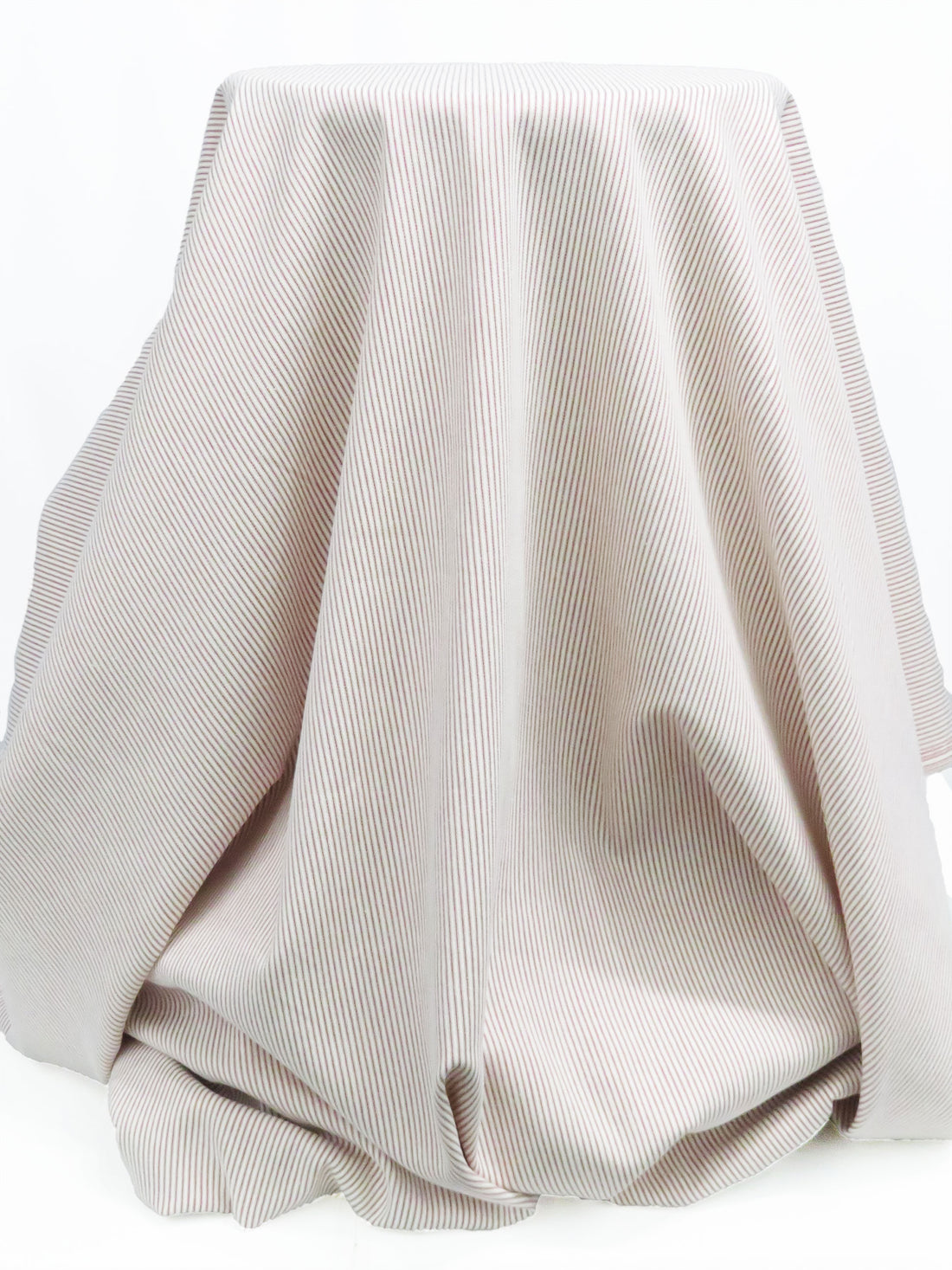 White/Rose Red Cotton/Polyester Vertical Stripe Weave Denim Twill 50W