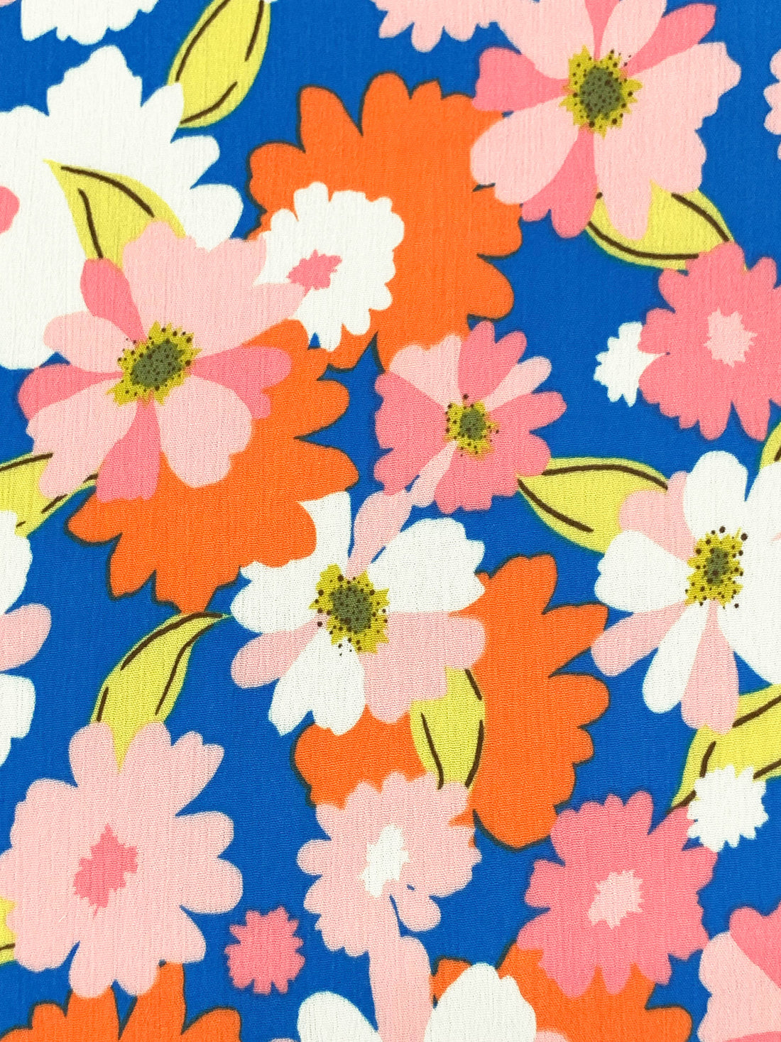 Pale Pink/Sapphire/Mandarin/White 100% Rayon Floral Print Crinkle Challis 54W