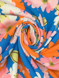 Pale Pink/Sapphire/Mandarin/White 100% Rayon Floral Print Crinkle Challis 54W