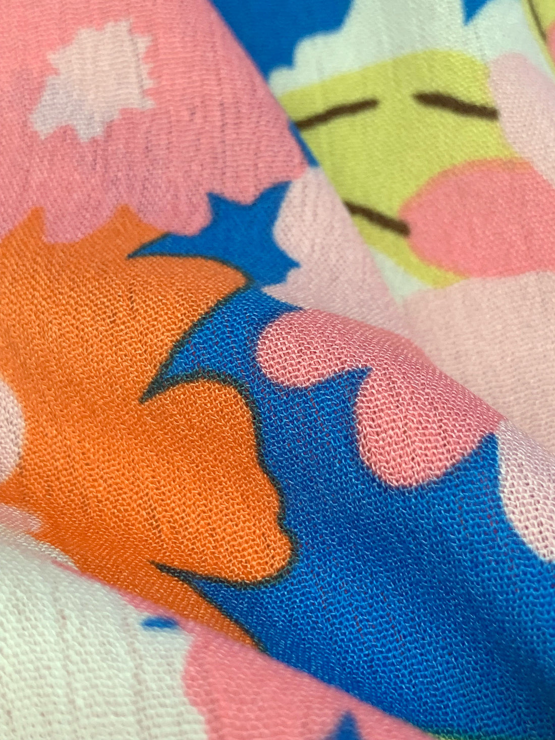 Pale Pink/Sapphire/Mandarin/White 100% Rayon Floral Print Crinkle Challis 54W