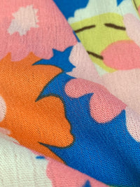 Pale Pink/Sapphire/Mandarin/White 100% Rayon Floral Print Crinkle Challis 54W