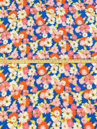 Pale Pink/Sapphire/Mandarin/White 100% Rayon Floral Print Crinkle Challis 54W