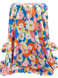 Pale Pink/Sapphire/Mandarin/White 100% Rayon Floral Print Crinkle Challis 54W