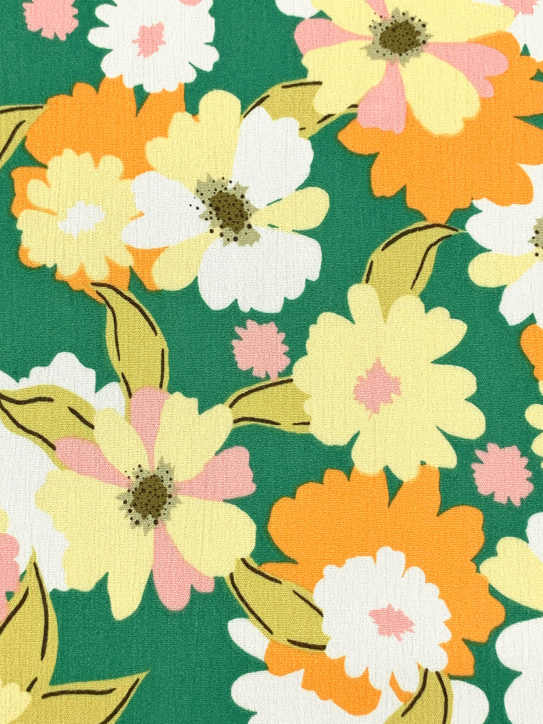 Sea Green/Carrot/Soft Lemon/White 100% Rayon Floral Print Crinkle Challis 56W