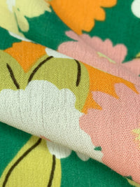 Sea Green/Carrot/Soft Lemon/White 100% Rayon Floral Print Crinkle Challis 56W