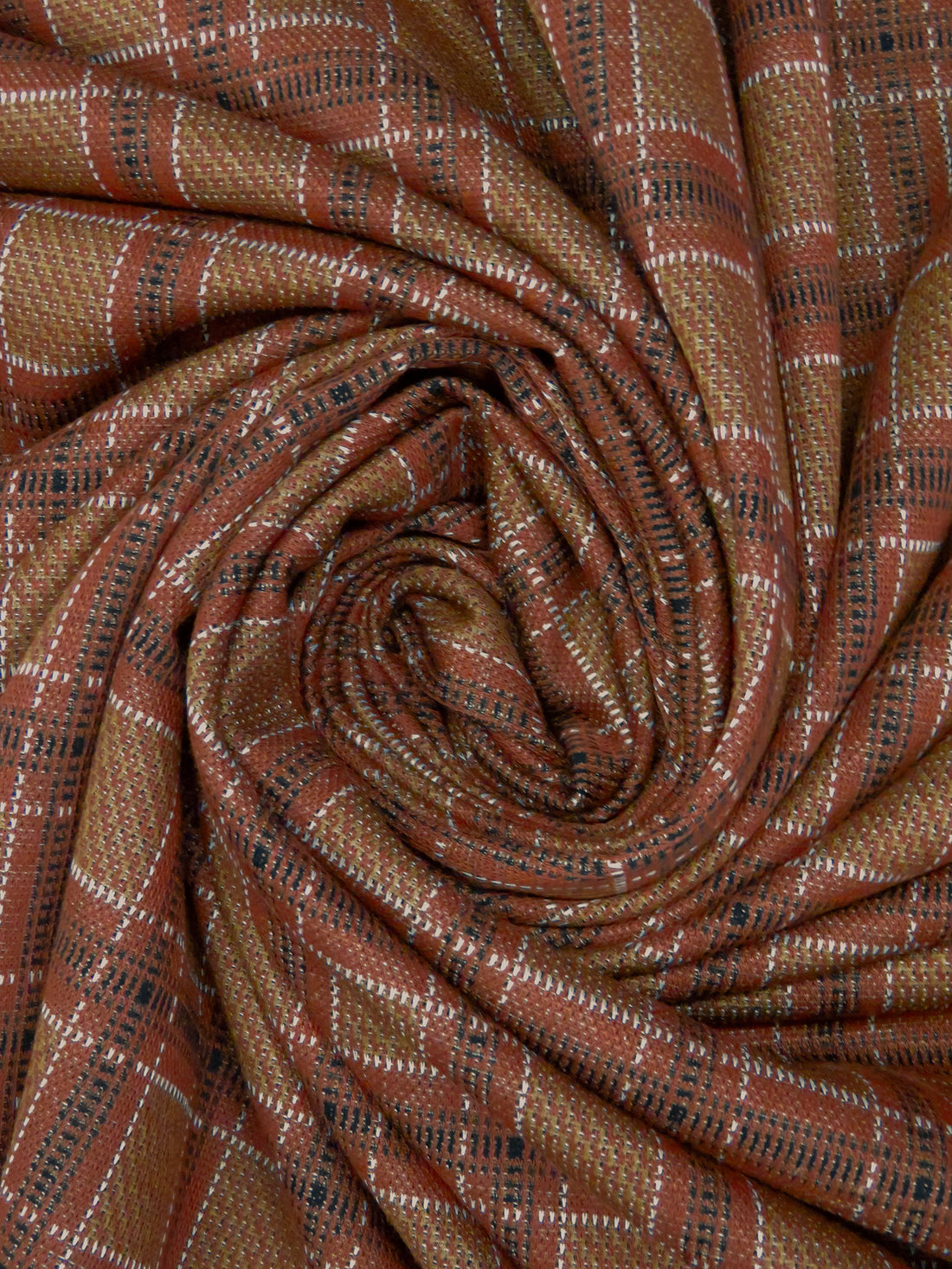 Redwood/White/Black/Multi Polyester/Lycra Plaid Weave Double Knit 56W