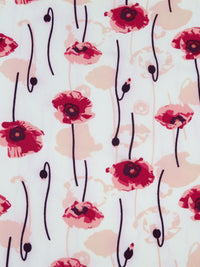 French Wine/White/Pastel Peach/Multi 100% Polyester Poppies Print Bubble Crepe 60W