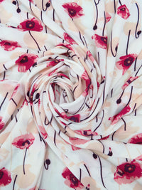 French Wine/White/Pastel Peach/Multi 100% Polyester Poppies Print Bubble Crepe 60W