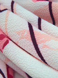 French Wine/White/Pastel Peach/Multi 100% Polyester Poppies Print Bubble Crepe 60W