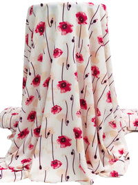 French Wine/White/Pastel Peach/Multi 100% Polyester Poppies Print Bubble Crepe 60W