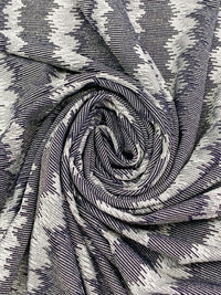 Navy/Metallic Silver Polyester/Metallic/Lycra Jagged Vertical Stripe Novelty Knit 58W