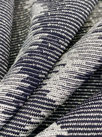Navy/Metallic Silver Polyester/Metallic/Lycra Jagged Vertical Stripe Novelty Knit 58W