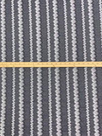 Navy/Metallic Silver Polyester/Metallic/Lycra Jagged Vertical Stripe Novelty Knit 58W