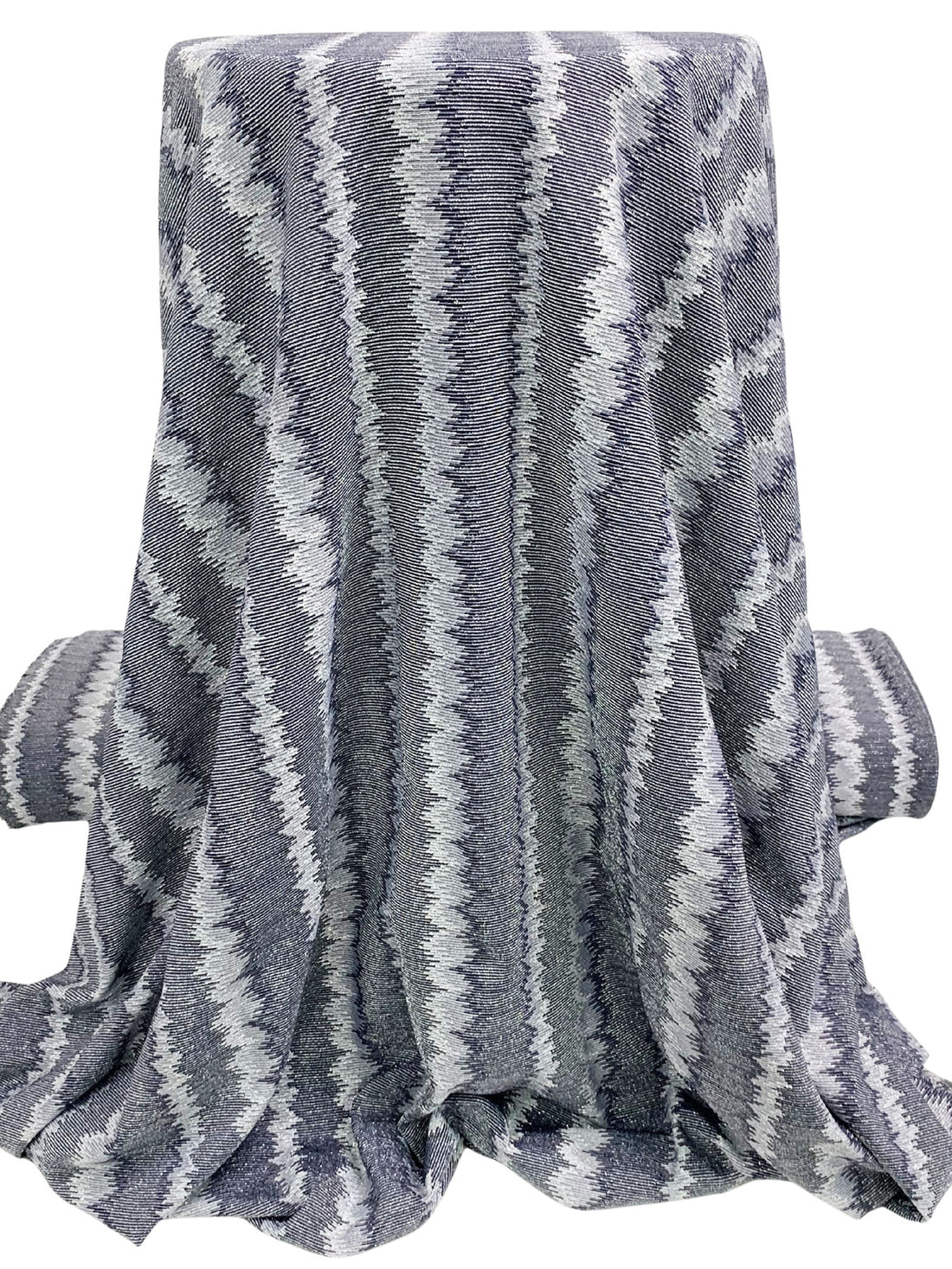 Navy/Metallic Silver Polyester/Metallic/Lycra Jagged Vertical Stripe Novelty Knit 58W