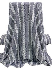 Navy/Metallic Silver Polyester/Metallic/Lycra Jagged Vertical Stripe Novelty Knit 58W