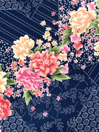 Navy/Petal Pink/Leaf Green/Multi 100% Polyester Stylized Diagonal Floral Print Crepe Blouse Weight Woven 60W