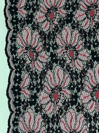 Black/Bright Platinum/Dusty Rose Polyester/Lycra Double Scalloped Border Floral Design Lace Netting 48W