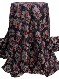 Black/Bright Platinum/Dusty Rose Polyester/Lycra Double Scalloped Border Floral Design Lace Netting 48W