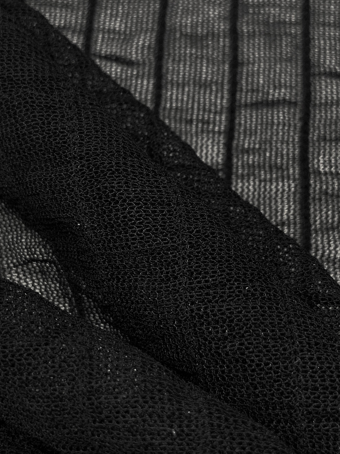 Black Polyester/Lycra Vertical Stripe Weave Crinkle Netting 54W