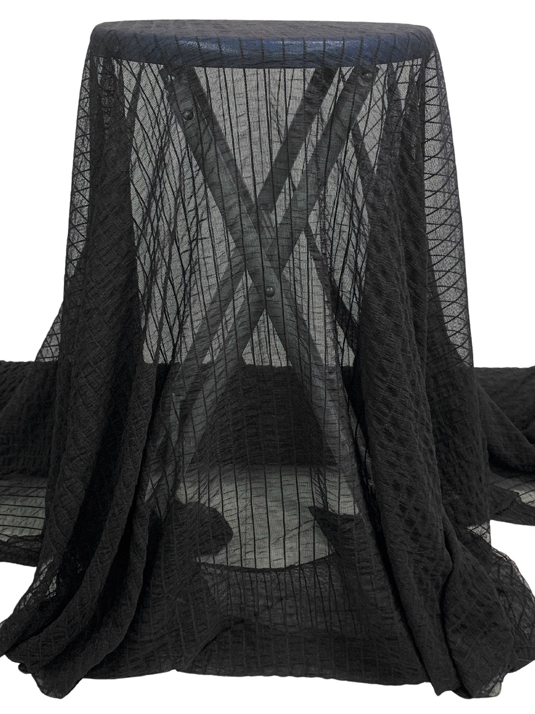 Black Polyester/Lycra Vertical Stripe Weave Crinkle Netting 54W