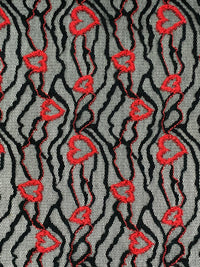 Imperial Red/Black Polyester/Lycra Horizontal Hearts Design Stretch Lace Netting 45W