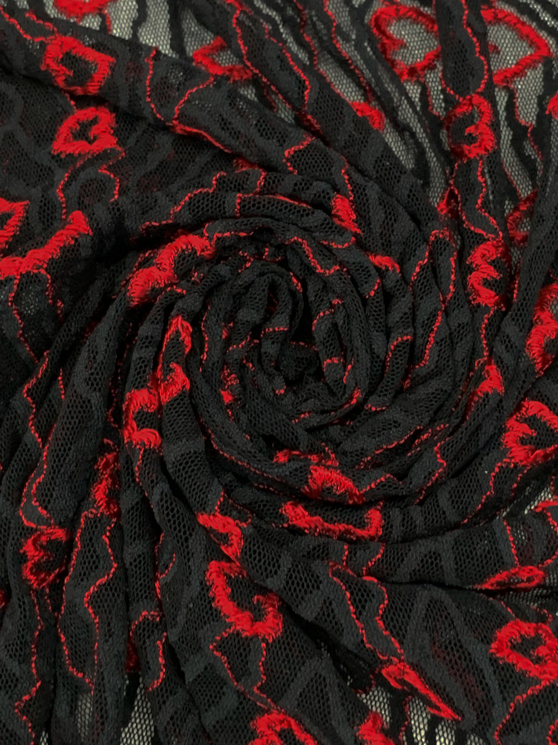 Imperial Red/Black Polyester/Lycra Horizontal Hearts Design Stretch Lace Netting 45W