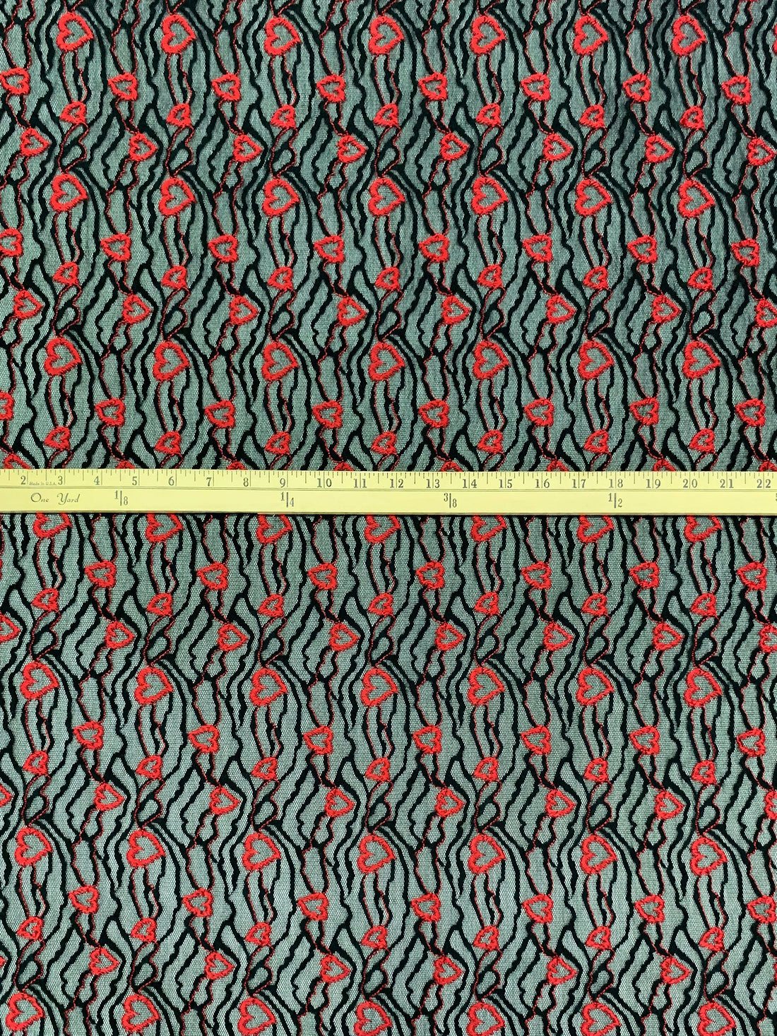 Imperial Red/Black Polyester/Lycra Horizontal Hearts Design Stretch Lace Netting 45W