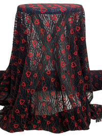 Imperial Red/Black Polyester/Lycra Horizontal Hearts Design Stretch Lace Netting 45W