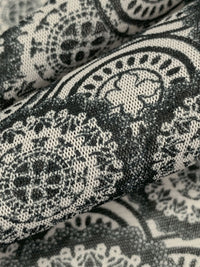 Off-White/Black Polyester/Lycra Overlapping Medallion Print Mesh Knit 62W