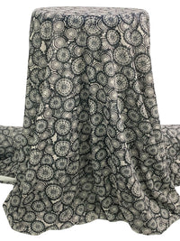 Off-White/Black Polyester/Lycra Overlapping Medallion Print Mesh Knit 62W