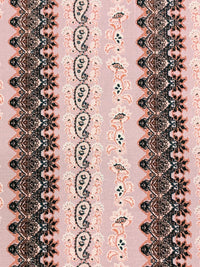 Dusty Pink/Copper Red/Off-White/Multi 100% Rayon Vertical Ornate Paisley Stripe Print Challis 56W