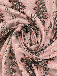 Dusty Pink/Copper Red/Off-White/Multi 100% Rayon Vertical Ornate Paisley Stripe Print Challis 56W