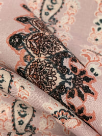 Dusty Pink/Copper Red/Off-White/Multi 100% Rayon Vertical Ornate Paisley Stripe Print Challis 56W