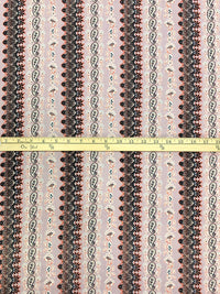 Dusty Pink/Copper Red/Off-White/Multi 100% Rayon Vertical Ornate Paisley Stripe Print Challis 56W