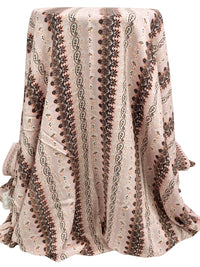 Dusty Pink/Copper Red/Off-White/Multi 100% Rayon Vertical Ornate Paisley Stripe Print Challis 56W