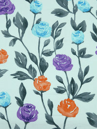 Skylight/Spartan Green/Bright Sky Blue/Multi 100% Rayon Watercolor Painted Floral Print Sateen Challis 54W